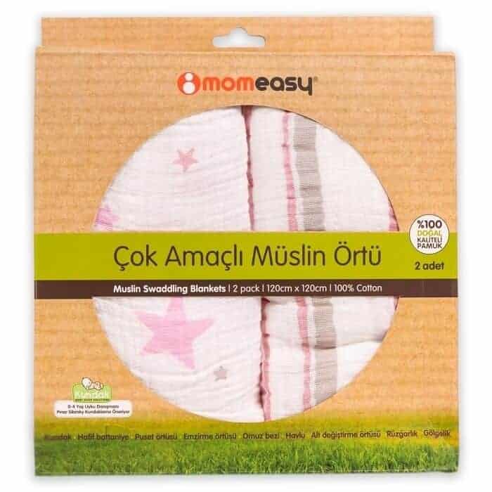 Momeasy Yıldız Yağmuru Pembe Müslin Kundak-Örtü