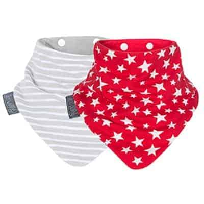 Cheeky Chompers NeckerBIB İkili Fular Önlük (Grey Stripes & Red Stars)