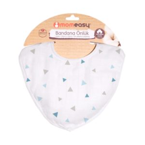 Momeasy Müslin Bandana Önlük (Mavi İçgen)