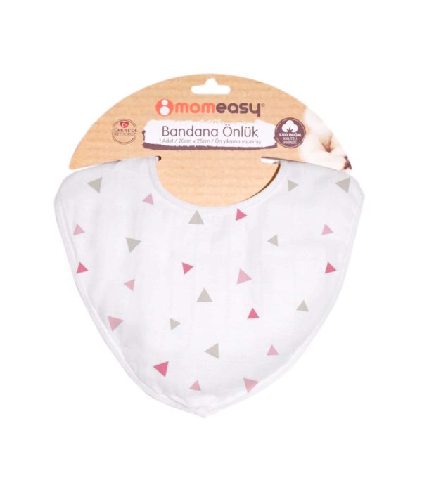 Momeasy Müslin Bandana Önlük(Pembe İçgen)