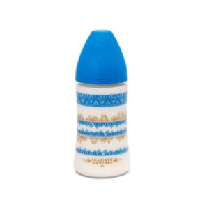 Suavinex Couture Geniş Ağız Biberon 270 ml Yuvarlak Uç 3 Pozisyonlu Silikon Uç - Mavi